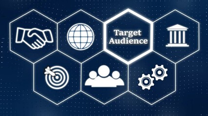 A Target Audience concept button on a futuristic ,beautiful abstract wave technology background, white flickering dots on technology background.