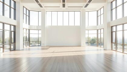 Fototapeta premium Spacious Modern Room with Floor-to-Ceiling Windows and Hardwood Floors