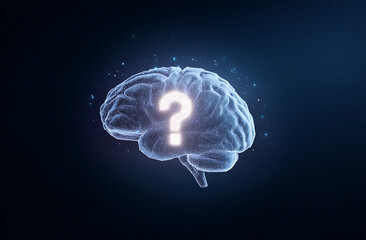 Human brain with glowing question mark engraved in the center, curiosity and intelligence concept