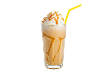 Isolated Caramel Milkshake with Whipped Cream and Straw
