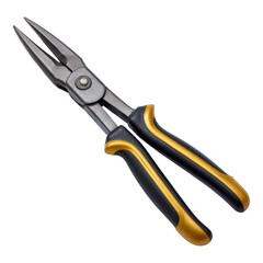 Obraz premium Long nose pliers with black and gold ergonomic handles isolated transparent background professional tool