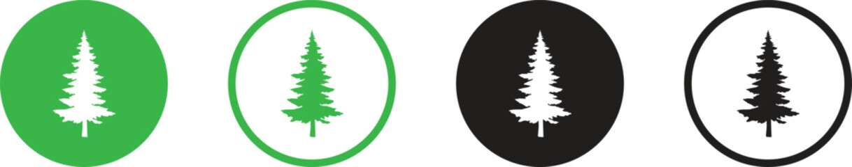 Christmas Trees Pictogram Fir trees silhouettes set. Coniferous spruce horizontal background patterns, black evergreen woods vector illustration.