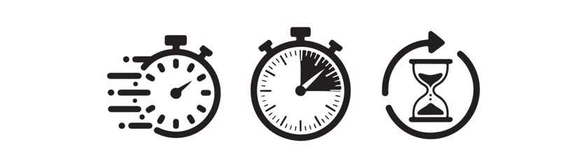Time Management Icons: Stopwatch, Timer, and Hourglass