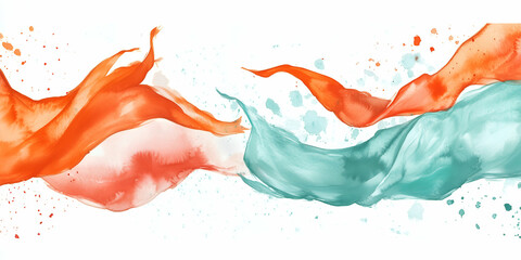 Abstract Watercolor Splash in Orange and Teal