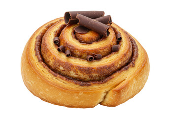 Isolated Cinnamon Roll with Chocolate Curls