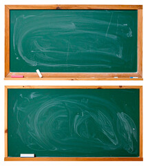 group of green chalkboard with chalk on white background