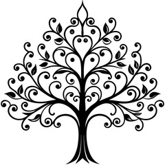 Fototapeta premium Tree-Shaped Damask Silhouette with Floral Scrolls