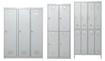 school or office lockers in grey color with three sizes isolated on white