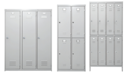 school or office lockers in grey color with three sizes isolated on white