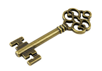 Isolated Antique Bronze Key Vintage and Ornate