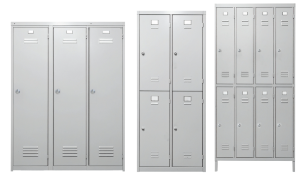 school or office lockers in grey color with three sizes isolated on white