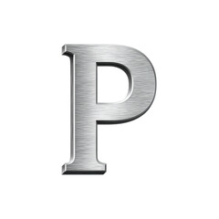 Metallic letter P with brushed texture transparency background, shiny and realistic alphabet