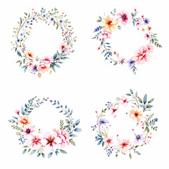 Set Wreath of leaves watercolor	