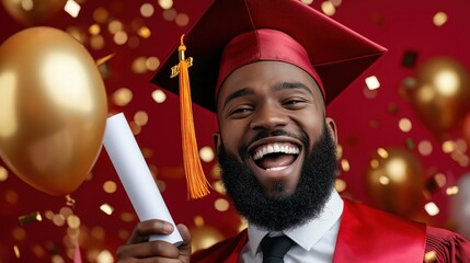 Celebrating a significant academic achievement with a student holding a diploma and enjoying festive decorations at graduation