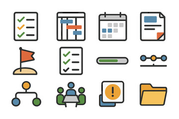 Colorful project management icons on gradient background