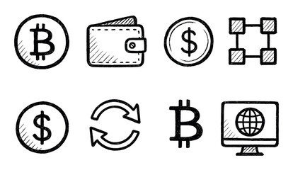 Cryptocurrency Sketch Icons