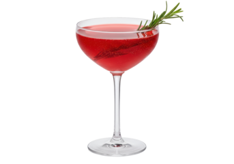 Isolated Red Cocktail in Coupe Glass with Rosemary Garnish
