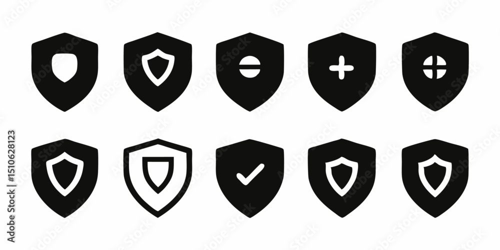 Poster security shield logo design set a collection of twelve professional security icons featuring a shiel