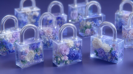 lock on blue blossom background