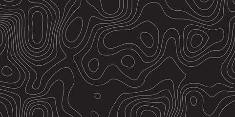 Obraz premium Abstract black background with flowing white contour lines, minimalist topographic pattern, modern texture design.