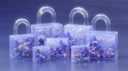 lock on blue blossom background