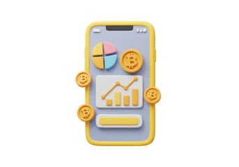 Isolated Smartphone with Bitcoin Graph and Pie Chart 3D Render