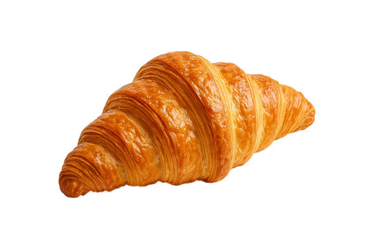 Freshly baked croissant isolated on transparent background. Golden, flaky pastry with buttery layers&mdash;perfect for food packaging, bakery menus, cafe branding, culinary design projects, clipping path