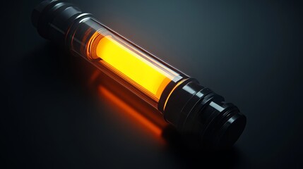 single glowing fuel rod in dark sterile room, minimal shadows, high detail, realistic style, 16:9