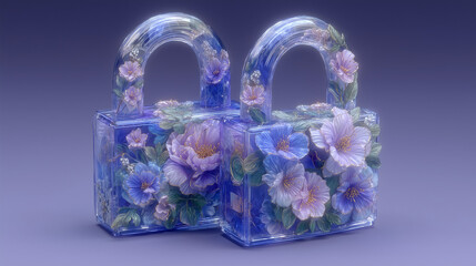 lock on blue blossom background