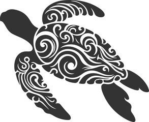 Sea animal turtle vector drawing silhouette tribal 