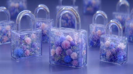 lock on blue blossom background