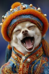 Excited Chihuahua in Traditional Costume with Colorful Details
