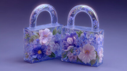 lock on blue blossom background