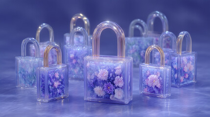 lock on blue blossom background