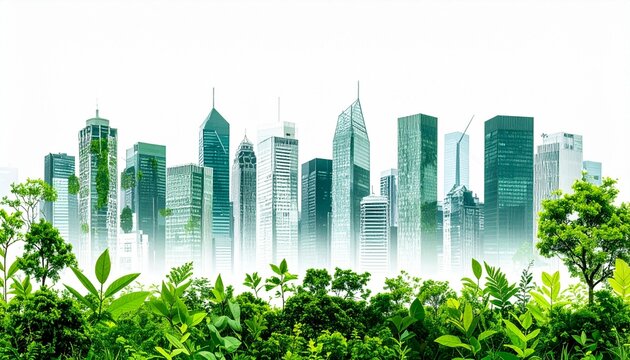 Urban greenery blends with cityscape, highlighting nature's role in urban environments.
