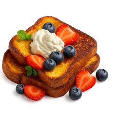 Deliciously prepared French toast topped with fresh strawberries and blueberries for breakfast