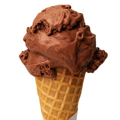 Chocolate ice cream cone with rich creamy texture served on a waffle cone