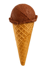 Chocolate ice cream cone with rich flavor and smooth texture served in a waffle cone