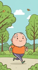 Happy Jogger in the Park: A Summer Day Cartoon