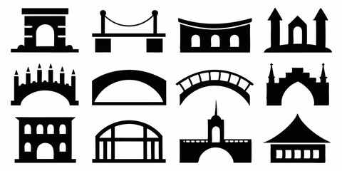Naklejka premium Black silhouettes of bridges isolated illustration for design projects