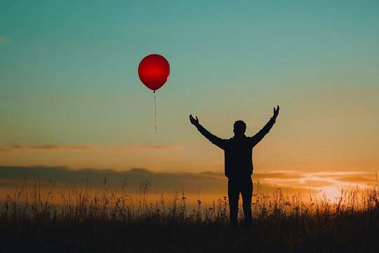 Silhouette of a man letting go of a balloon