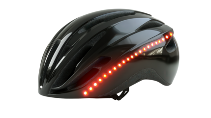 Aerodynamic cycling helmet with LED indicators, Transparent background, PNG file