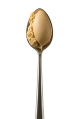 Spoon filled with creamy caramel ice cream ready to be enjoyed on a sunny day