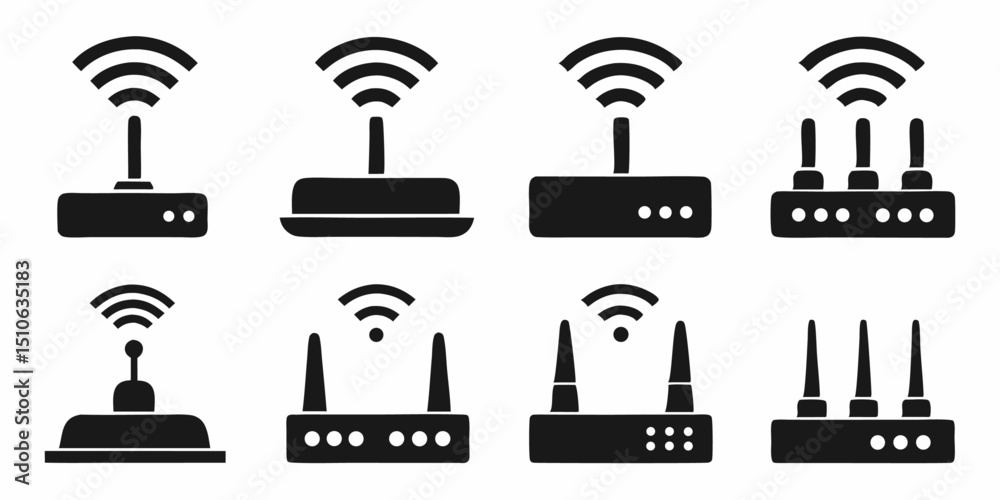 Poster flat style wifi router modem icon design for websites and applications