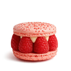 Unique raspberry macaron dessert prepared in a bakery showcasing vibrant colors and textures