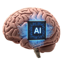 A futuristic artificial intelligence brain design isolated on a transparent background, ideal for tech presentations, innovation graphics, and machine learning concepts