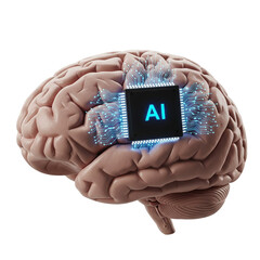 A futuristic artificial intelligence brain design isolated on a transparent background, ideal for tech presentations, innovation graphics, and machine learning concepts
