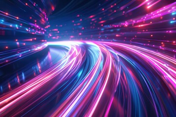 abstract futuristic neon background with glowing ascending lines. Fantasy wallpaper