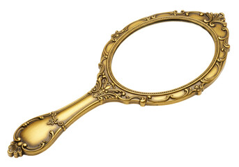 Isolated Vintage Hand Mirror Ornate Gold Finish