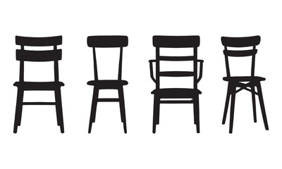 Collection Set of Four Different Chair Silhouettes on a white background